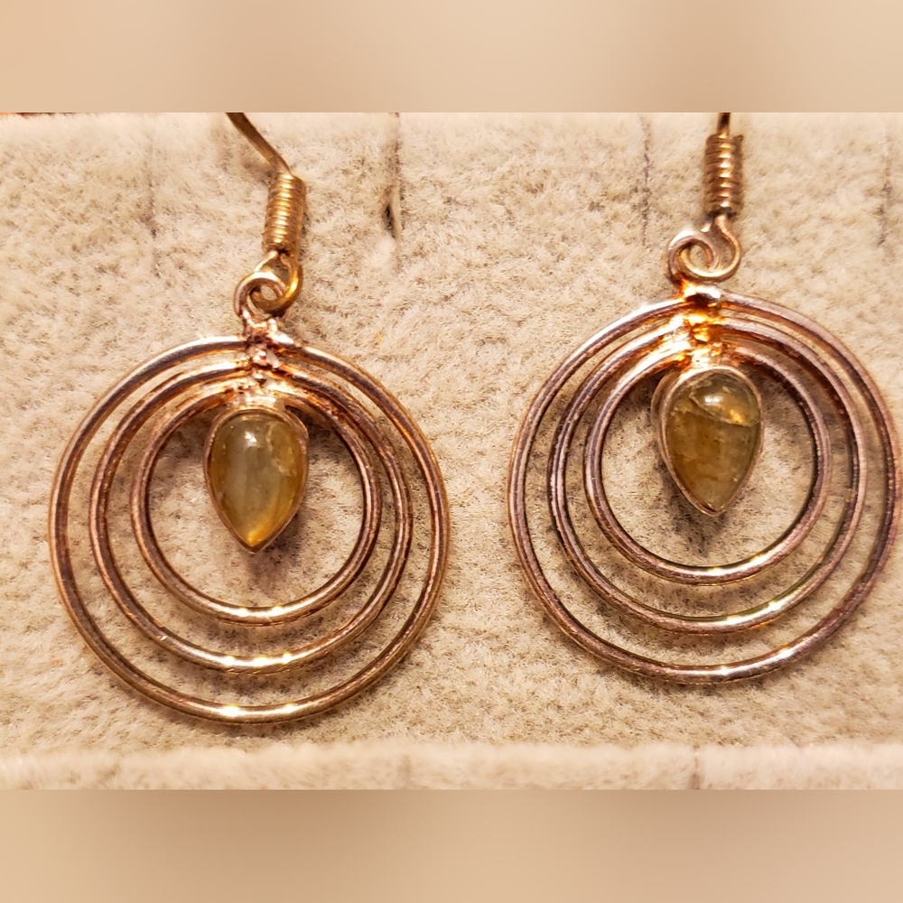 NWOT 925 Sterling & Labradorite Earrings, Concentric Circles Design 1", Gemstone - Picture 2 of 6